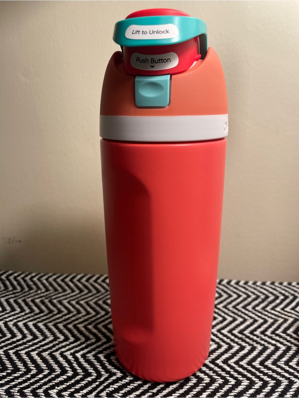 Coral orange Stainless Travel Bottle with Aqua teal Accents